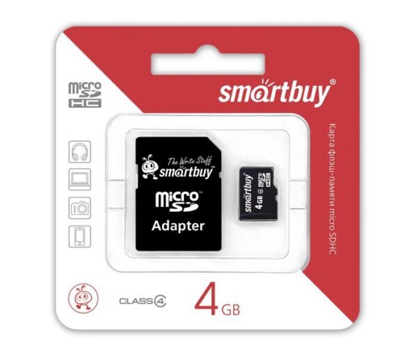 Карта памяти MicroSDHC SmartBuy 4GB cl4 + SD, SB4GBSDCL4-01 1