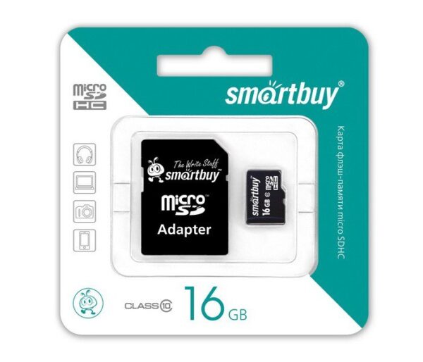 Карта памяти MicroSDHC SmartBuy 16GB cl10 + SD, SB16GBSDCL10-01LE 1