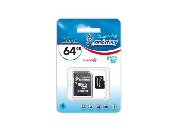 Карта памяти MicroSDXC SmartBuy 64GB cl10 UHS-I + SD, SB64GBSDCL10-01 1