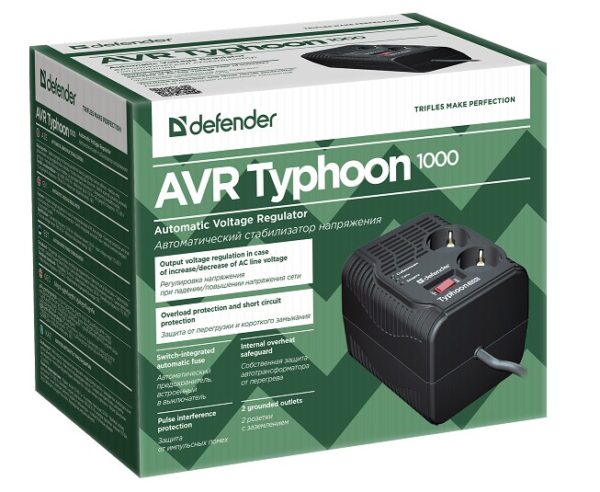 Стабилизатор напряжения Defender AVR Typhoon 1000 (320Вт, 2 розетки) 99033 3