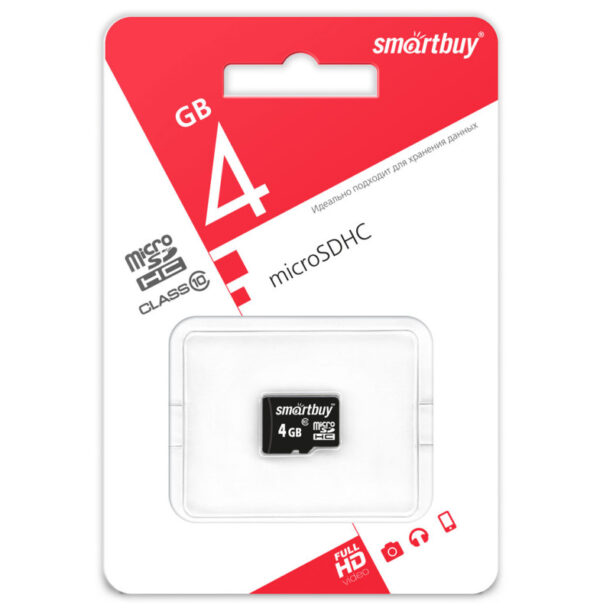 Карта памяти microSDHC SmartBuy 4Gb Class 10 без адаптеров 1