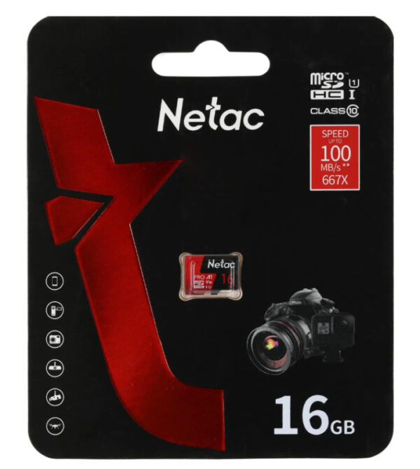 Карта памяти microSDHC Netac 16Gb Extreme Pro UHS-1 U1 V10 (100MB/s)с адап 1