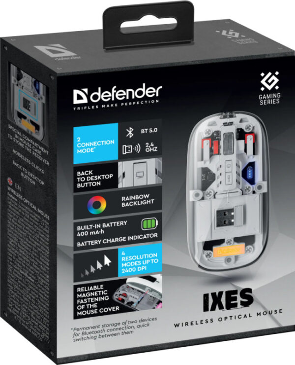 Мышь Defender MM-999 Ixes беспроводная, прозрач, RGB, встр.АКБ, БЕЗЗВУЧ. 52999 5