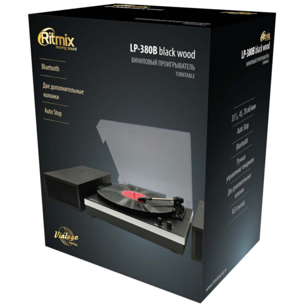 Виниловый проигрыватель Ritmix LP-380B Black wood, 2 колонки, Bluetooth 7