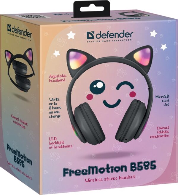 Гарнитура Bluetooth Defender B585 "CAT" LED (полноразм., microSD) чер. 63586 4