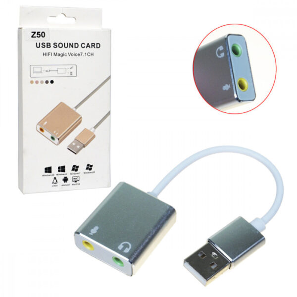 Переходник USB 2.0 - 2*3,5 джек (шт/гн-гн) (звуковая карта) Z50 1