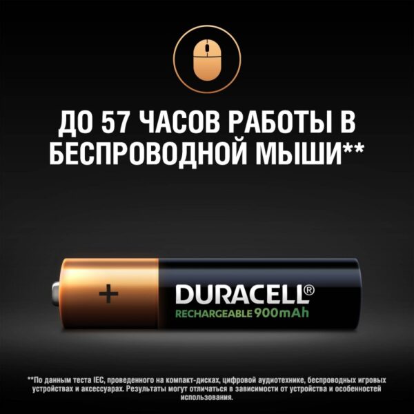 Аккумулятор Duracell R03 850/900mAh NiMH BL 4/40 предзаряженный 2