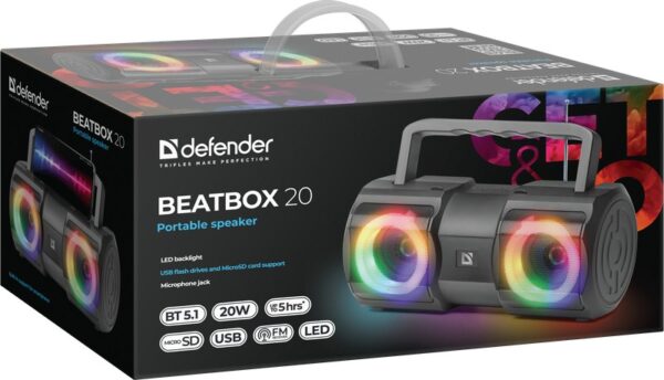 Колонка портативная Defender Beatbox 20 (20Вт/2400mAh*18650) 65420 4