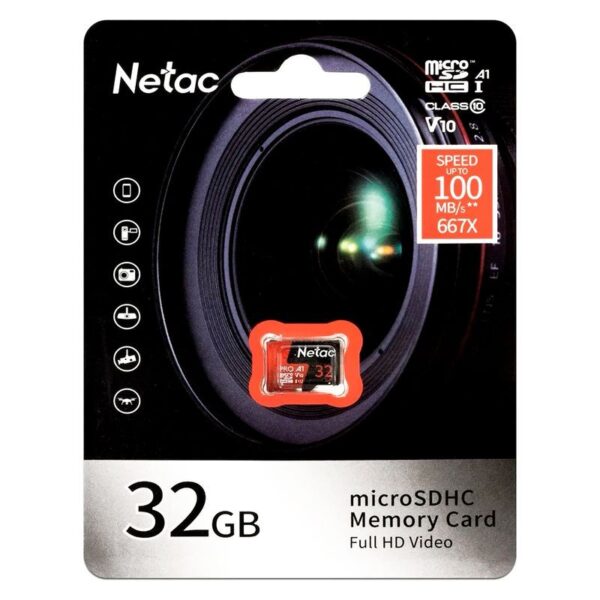 Карта памяти microSDHC Netac 32Gb Extreme Pro UHS-1 A1 V10 (100MB/s)с адап 2