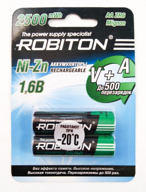 Аккумулятор Robiton R6 1560mAh/2500mWh Ni-Zn BL 2/50 (1,6V!!!) 1