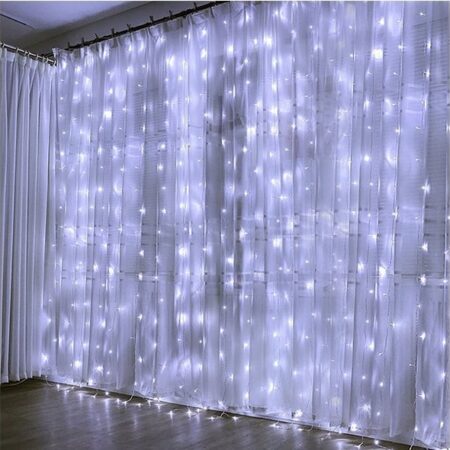 Штора 320LED "Дождь" белый, 3х3м прозр. шнур, 8 реж