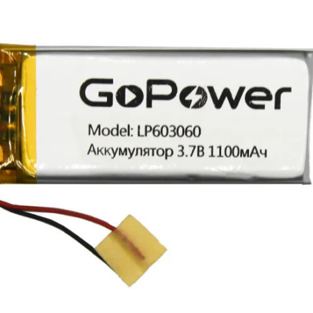 Аккумулятор GoPower li-pol 3.7V 1100mAh LP603060 (60*30*6) с защитой PK1/10