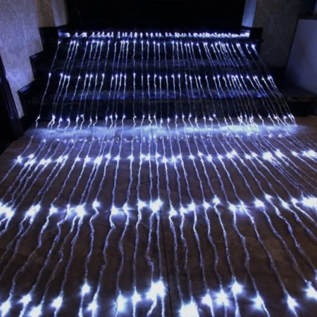 Штора 280LED "Дождь/Водопад" белый, 3х2м прозр. шнур, 8 реж