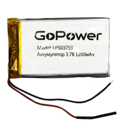 Аккумулятор GoPower li-pol 3.7V 1200mAh LP503759 (50*37*5,9) с защитой PK1/10