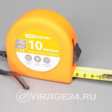 Рулетка 10 м*25 мм, прорезиненное покрытие, магнит, "Рубин", TDM