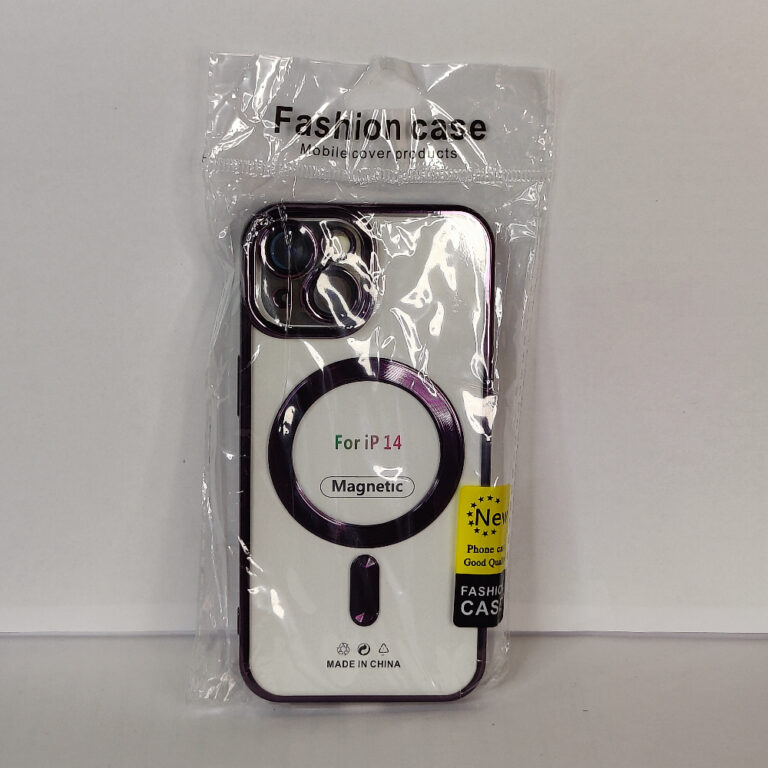 Чехол для iPhone 14 Magsafe прозрачный с защитой камеры, фиолетовый