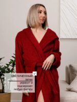 Халат махровый детский Бордовый, размер: 32, с капюшоном — изображение 2