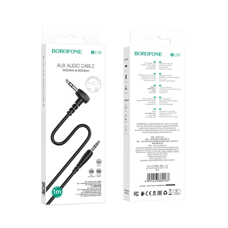Аудиосоединитель BOROFONE BL10 AUX 3,5мм-3,5мм, 1м черный