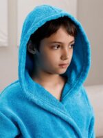 Халат махровый детский Голубой, размер: 36, с капюшоном — изображение 5