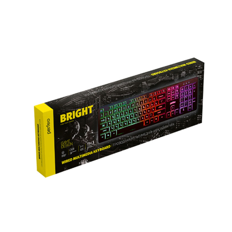Клавиатура Perfeo "BRIGHT", GAME DESIGN, низкие кн.,подсветка, USB, чёрный