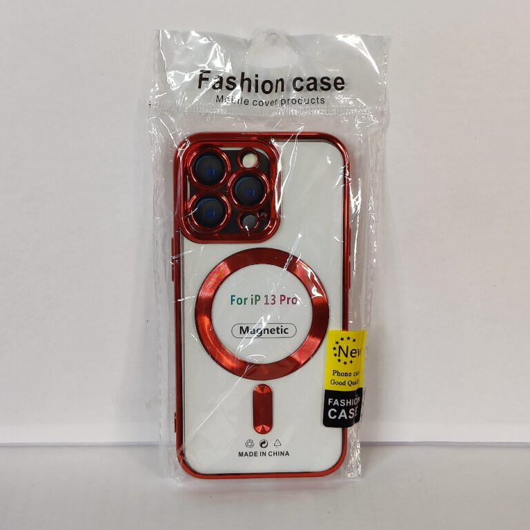 Чехол для iPhone 13 Pro Magsafe прозрачный с защитой камеры, красный